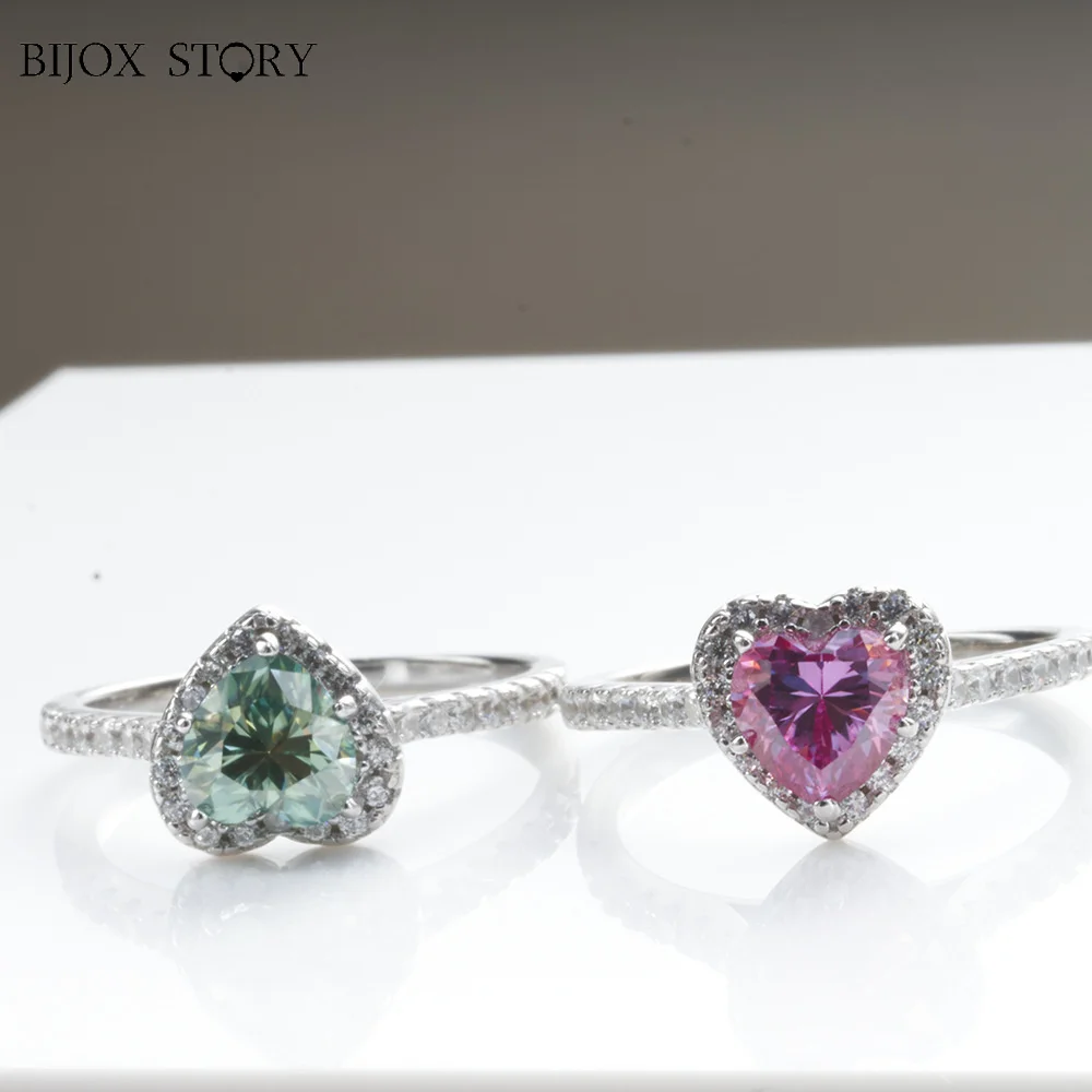 

1CT Heart Shape Moissanite Ring Sterling Silver 925 with Gold Plated Wedding Engagement Eternity Band Jewelry for Women