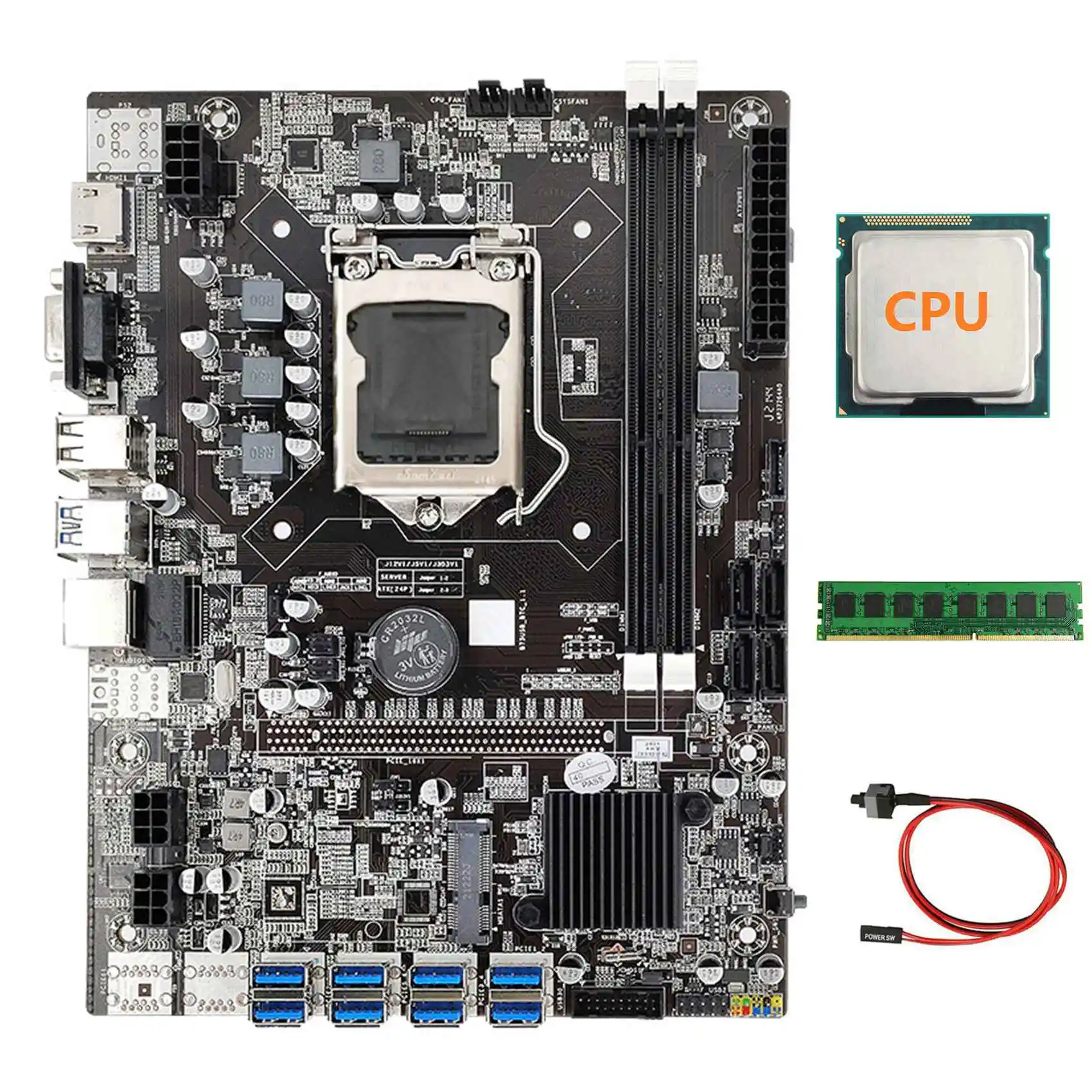 

B75 ETH Mining Motherboard+CPU+DDR3 4GB 1600Mhz RAM+Switch Cable LGA1155 8XPCIE to USB DDR3 B75 BTC Miner Motherboard