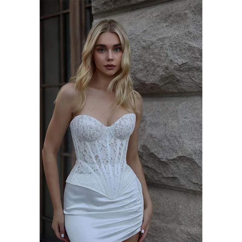 Steel Bone White Lace Corset V-Neck Top Sexy Sheer Bustier Tops for Women Pure Color Corset Waist Shapewear Lingerie Overbust - Image 2