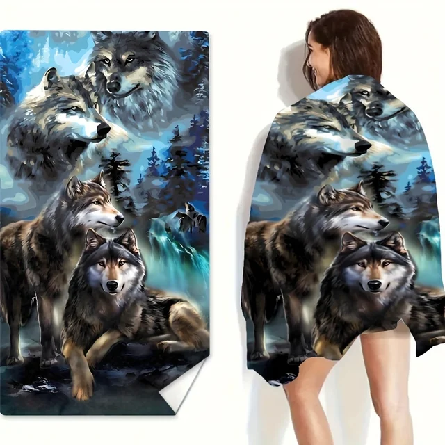 Wolf Pattern Beach Towel Ultra Soft Microfiber Quick-Dry Towel For