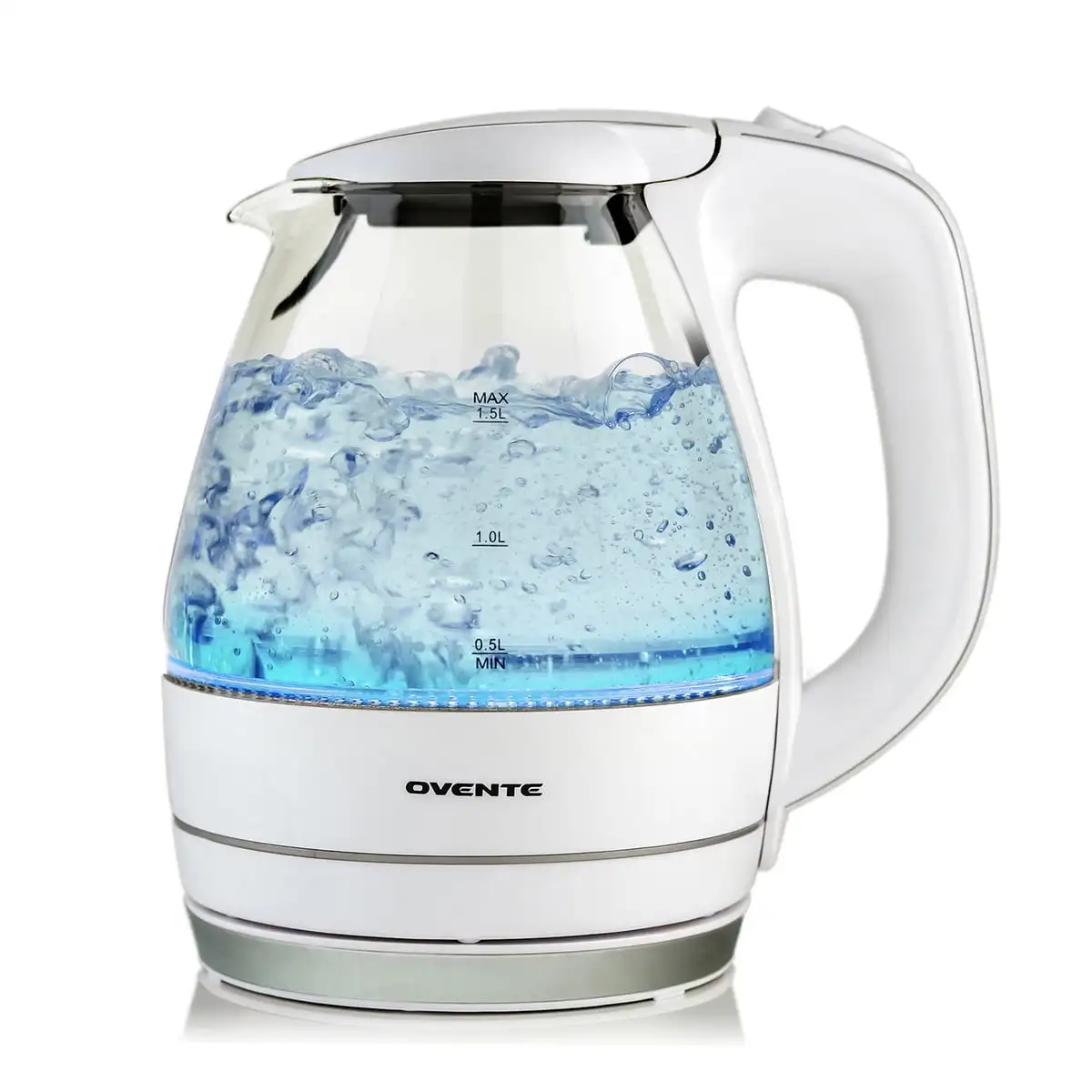 

Ovente Electric Hot Water Portable Glass Kettle with Filter 1.5 Liter Stainless Steel Base Countertop Teapot & Auto Shutoff