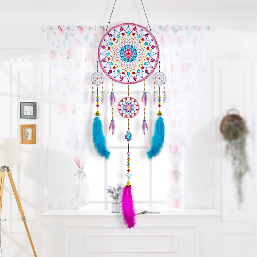 Exquisite Feather Dream Catcher Wind Chime DIY Diamond Painting 5d Shaped Diamond Embroidery Tassel Window Wall Decor Decor Gift