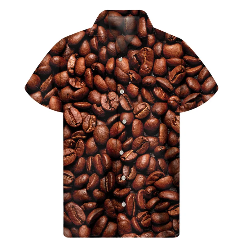 Coffee Beans Milk Graphic Hawaiian Shirt Men 3D Print Shirts Harajuku Fashion Short Sleeve Tees Street Oversized Button Blouse