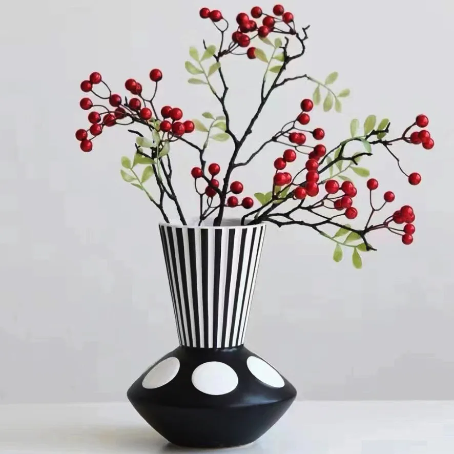 

Black and white striped geometric glass vase flower ornament modern Nordic home model house soft decoration supplies