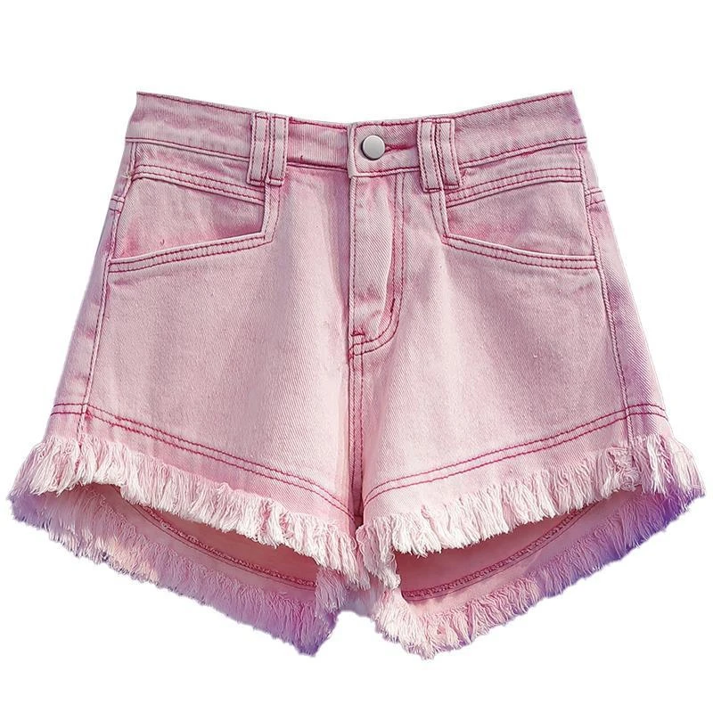 dolphin shorts 2022 High Waist Denim Shorts Women's Summer New Design Loose Wide Leg A-shaped Tassel Short Jeans Feminino short shorts