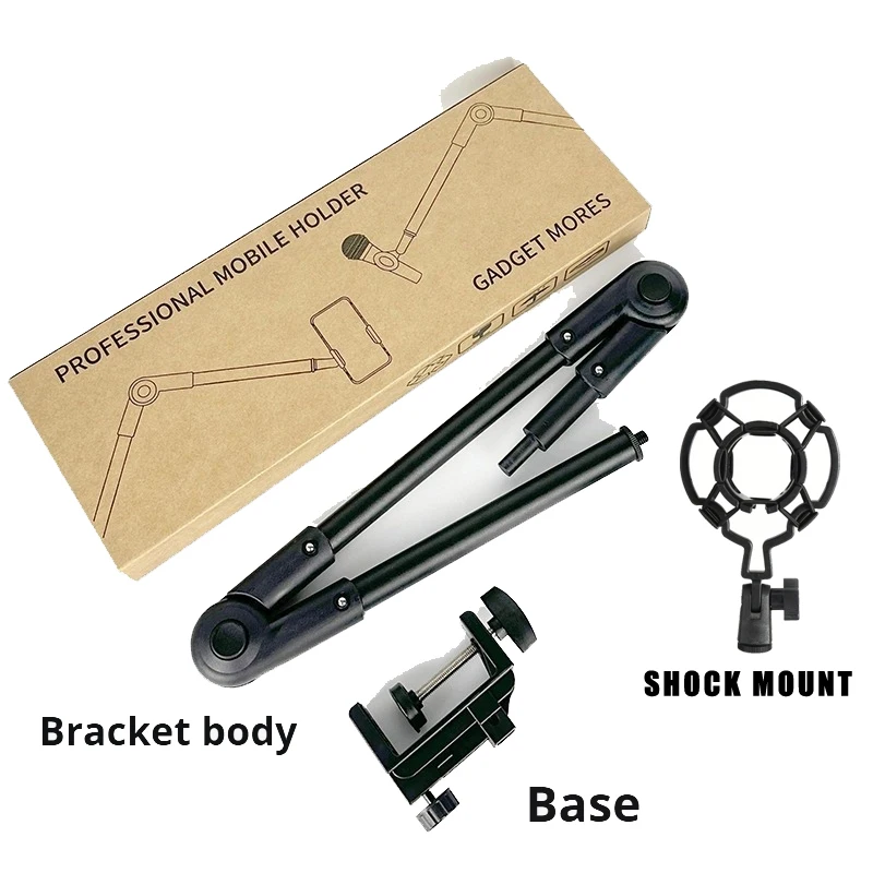 3단 마이크 붐 스탠드, 3/8인치 표준 인터페이스, 안정적이고 견고한 구조, 30cm+38cm 연장 암, 데스크탑 클램프형 설치, 충격 방지 마운트 장착, 라이브 스트리밍 및 녹음에 적합한 전문가용 선택, 