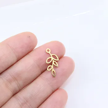 스테인리스 스틸 반짝이는 나뭇잎 쥬얼리 매력 펜던트, DIY 수공예, 방수 항알레르기, 10 개