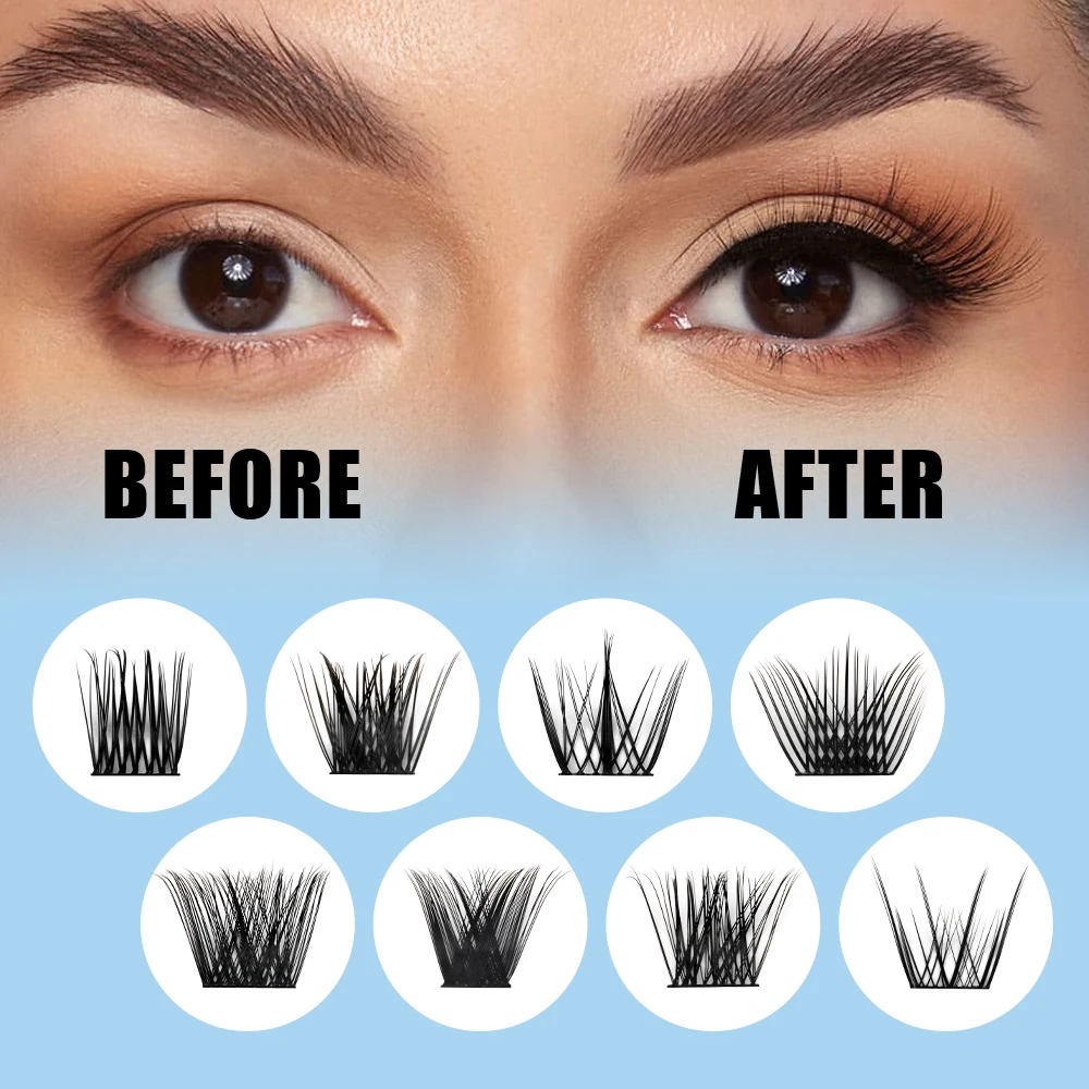 Gemerry DIY Cluster-Wimpernverlängerung, individueller Fuchs-Augeneffekt, segmentierte Wimpern, vorgefertigte Volumenfächer, Wimpern, Make-up-Zubehör – Detail 13