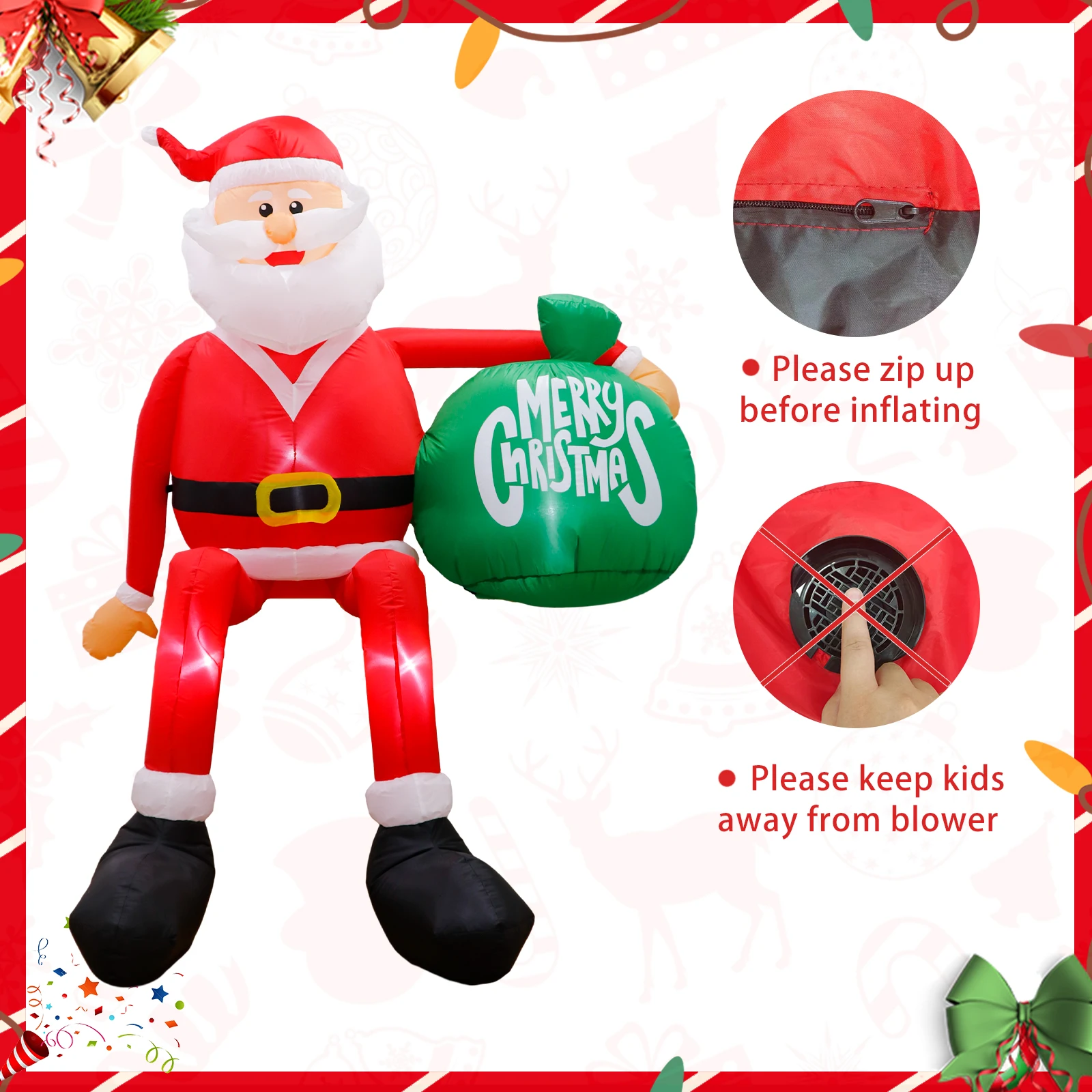 8FT Climbing Santa Christmas Inflatable Christmas Yard Decorations with LED, Christmas Blow up Yard Decoration for Outdoor Decor