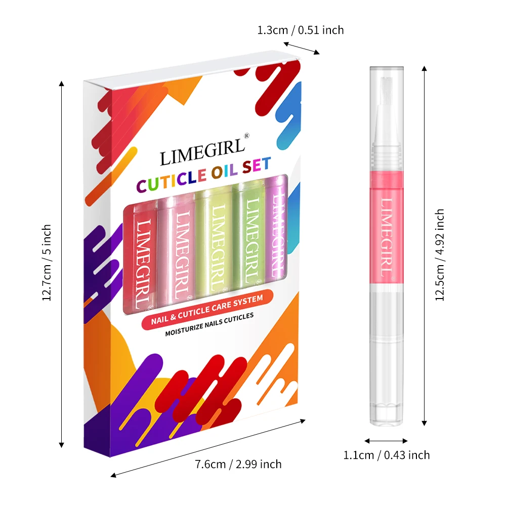 Cuticle Oil Nail Care Kit LIMEGIRL 6pcs Nutrition Oil Pen Gift Box For Nails Nourishment Dead Skin Cracks Care Product Set