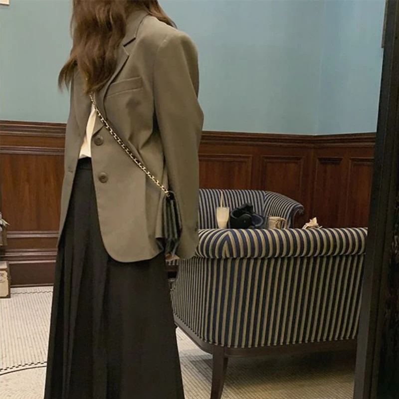 DAYIFUN Cropped Blazers Women Solid Korean Fashion Loose College Suits Coats Autumn Vintage Elegant Female Long Sleeve Top Mujer