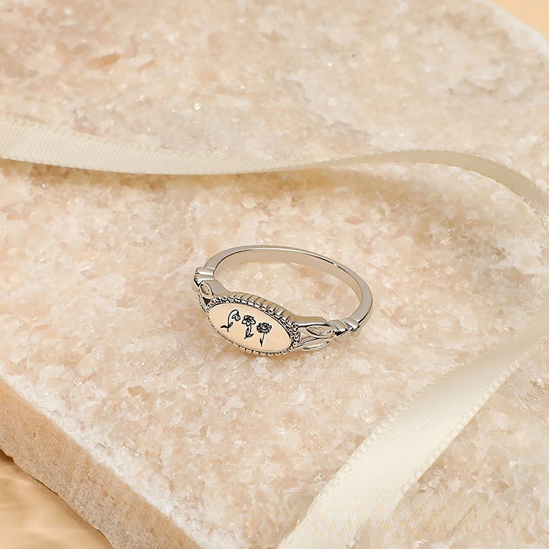 Fancy 925 Sterling Silver 12 Birth Month Flower Ring 18k Gold Plated Rings Engraving Stamp Wife Girlfriend Gifts Jewelry