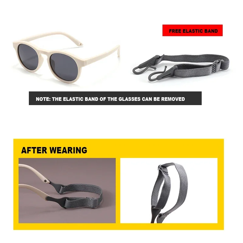 Fashion Baby Polarized Sunglasses with Strap Classic Retro Round UV400 Protection for Age 0-36months polarized sunglasses kids sunglasses color matching sunglasses