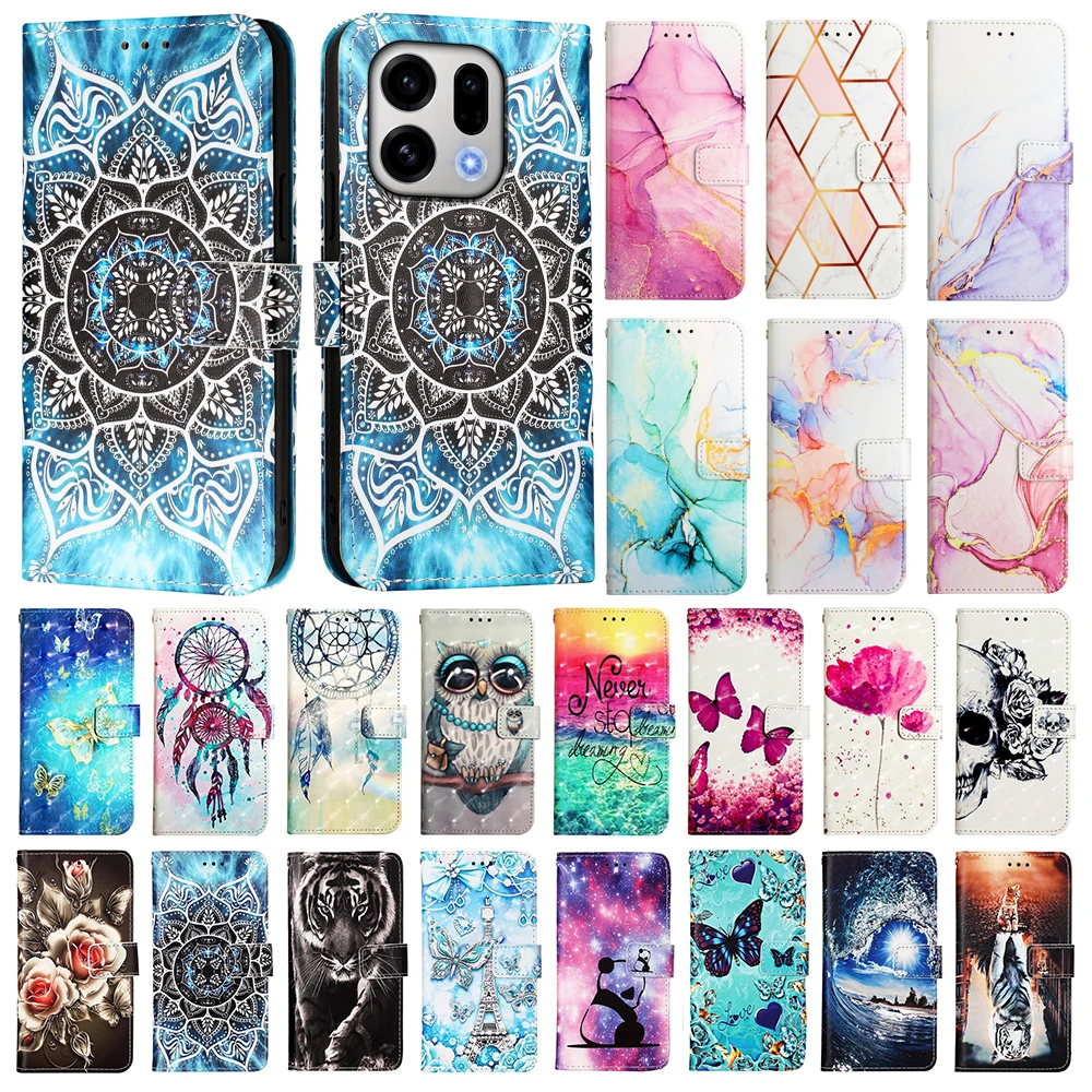 Chic Painted Leather Flip Phone Case with Wallet Stand & Card Slot