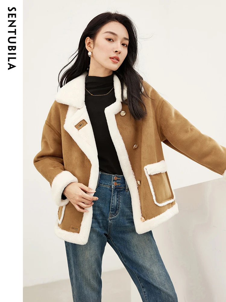

Sentubila Winter Faux Fur Coat Women Luxury 2023 Fashion Loose Thick Warm Lapel Collar Jackets Office Lady Outerwear W34P49730