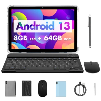 PRITOM TOUCH 10 Plus – 10" Android 13 Tablet, 8GB RAM (4+4) + 64GB ROM, 1TB Expandable, WiFi 6, Dual Speakers, Bluetooth 5.0, Google GMS, 2.0GHz 1