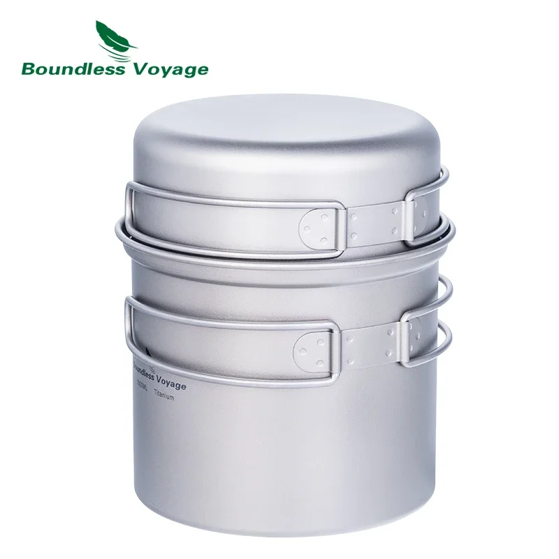 Boundless Voyage Ultralight Titanium Camping Cookware Set Outdoor Cooking Pot Bowl Backpack Picnic Tableware with Folding Handle for camping cookware, camping cookware set