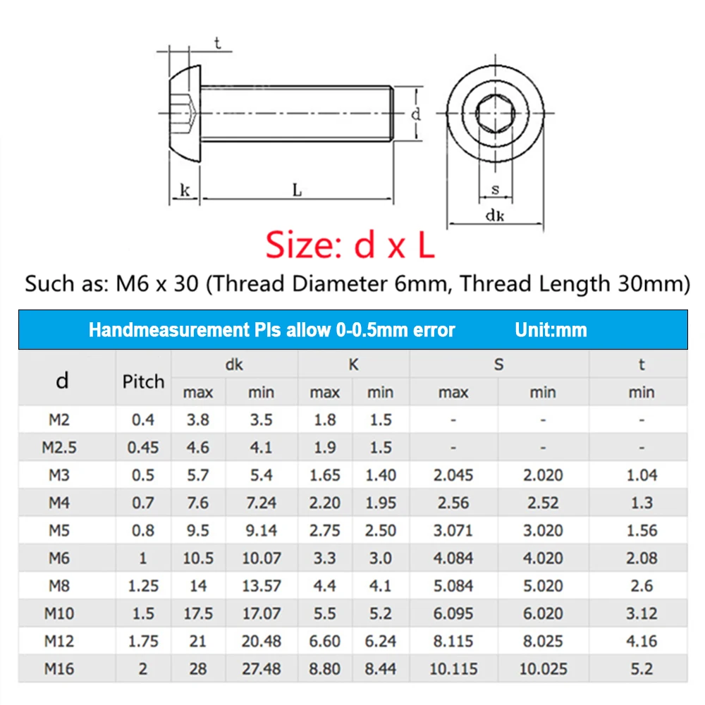 304 Stainless Steel Hex Screw ISO7380 Hexagon Socket Allen Bolts Metal Machine Threaded Screws M2 M2.5 M3 M4 M5 M6 M8 M10 M12 hexagon socket screw