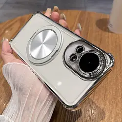 Transparent Electroplating Case with 360° Rotating Bracket - TPU Anti-fall Cover for Nova 13 Pro (Silver)