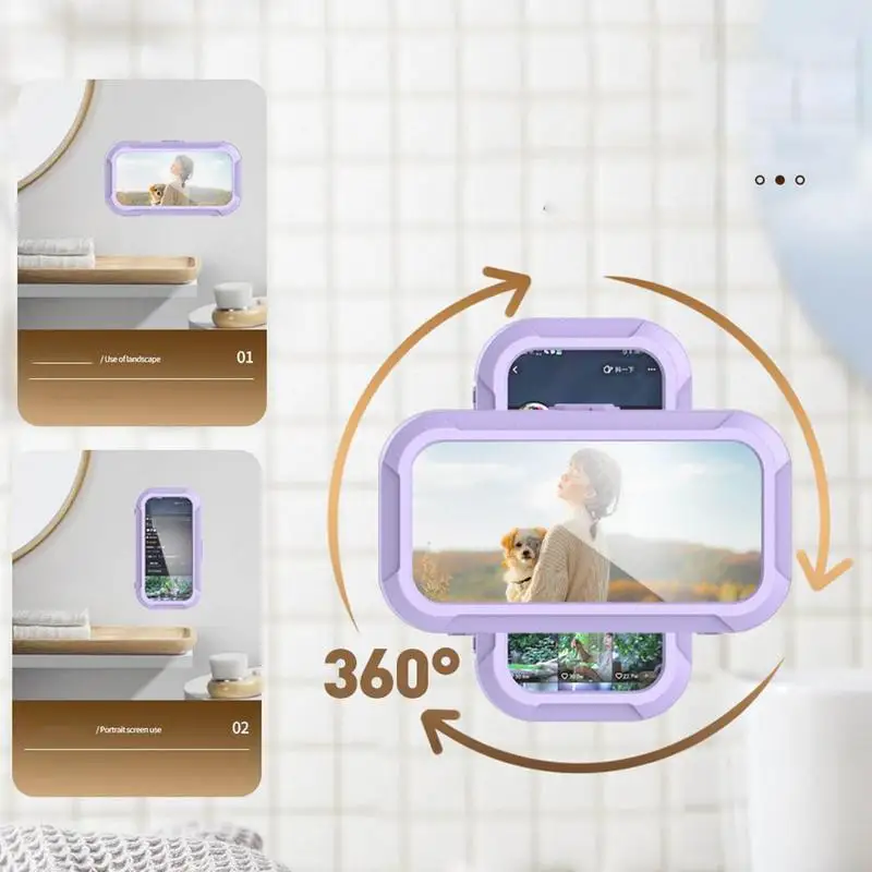 Shower Phone Holder Rotating Wall Phone Holder Mount Angle Adjustable Waterproof Cellphone Stand For Bathroom Mirror Kitchen