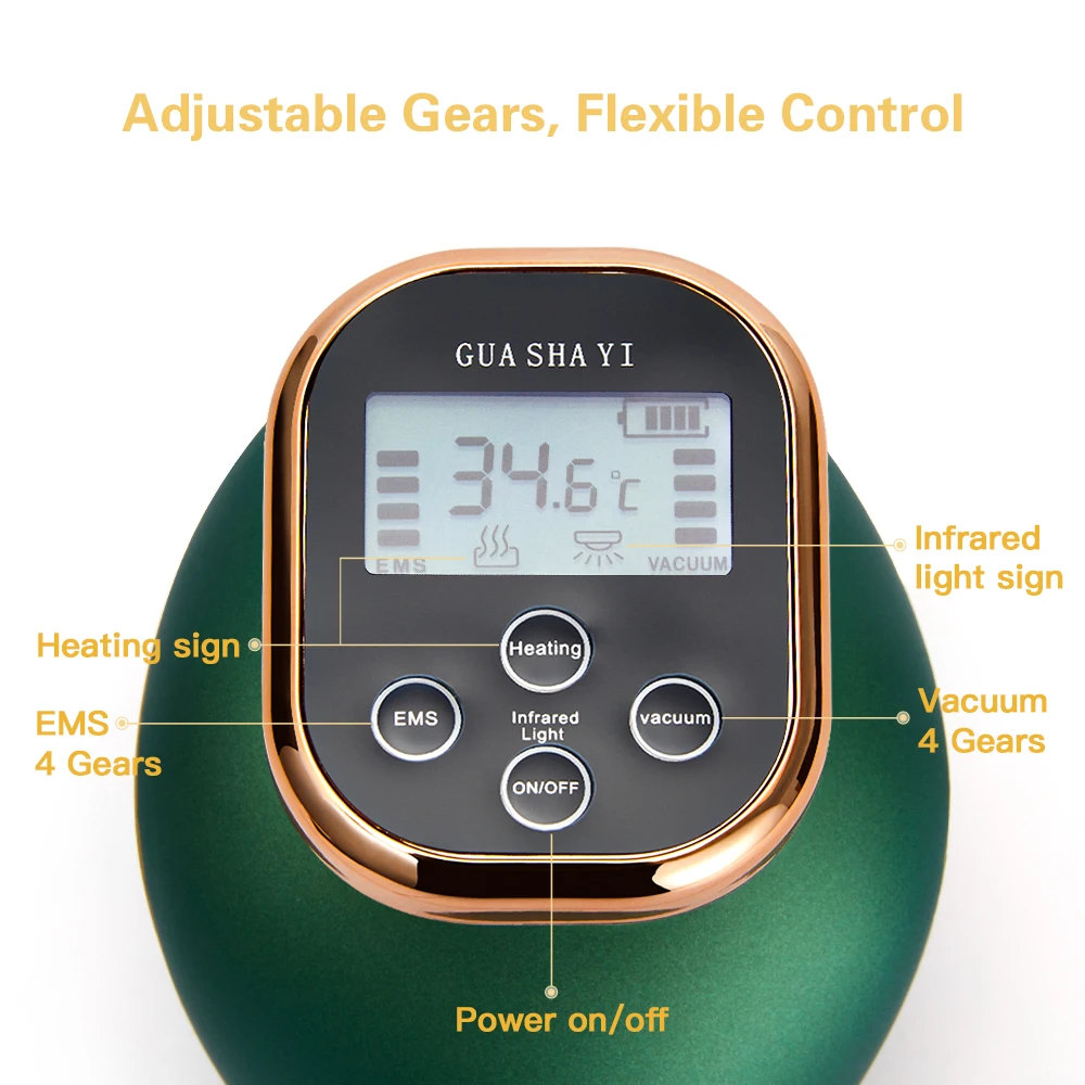 Home Electric Guasha Scraping Massage Cupping Body Massager Vacuum Cans Suction Cup Heating Fat Burner Anti-cellulite Massager