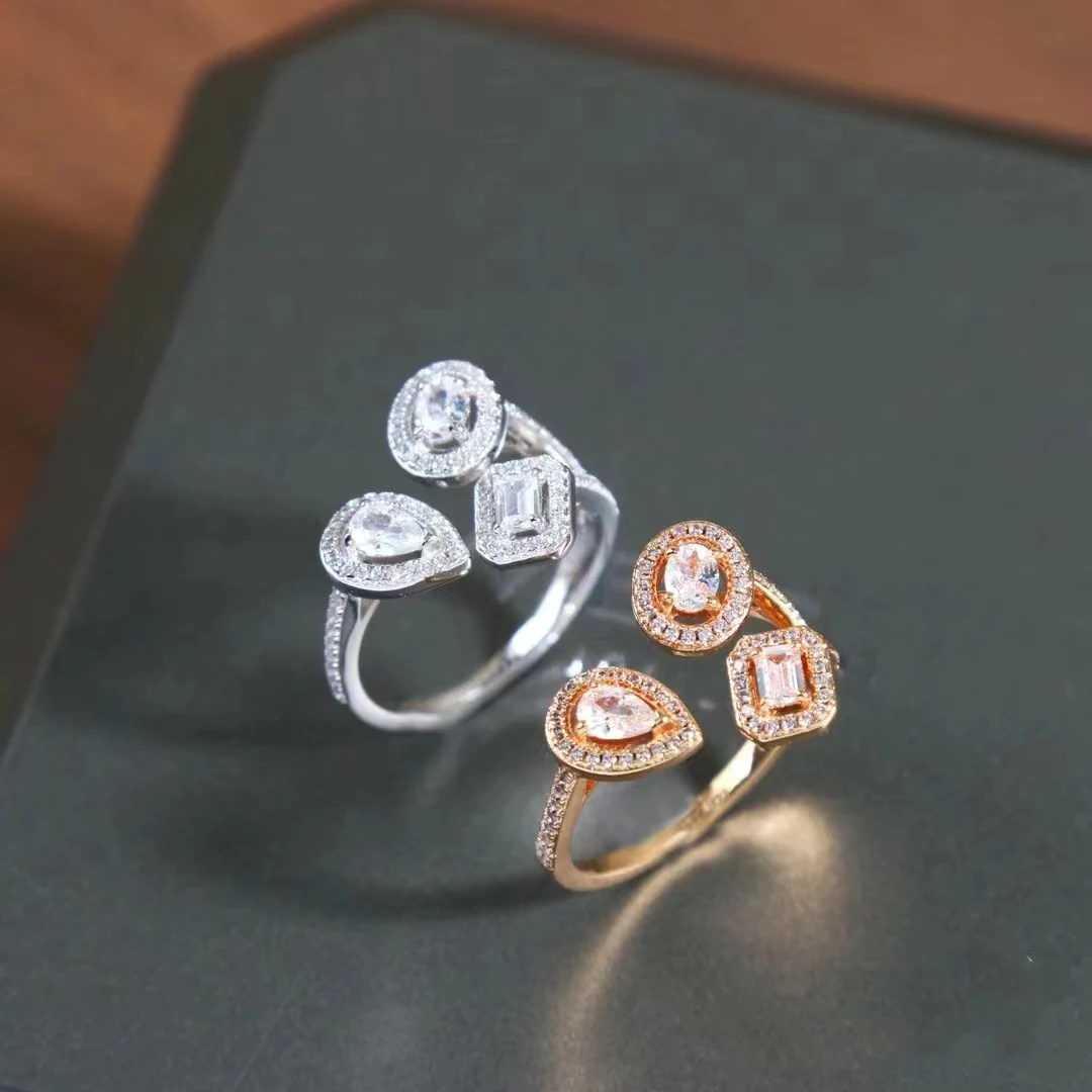 

Новинка S925 женское кольцо в форме капли воды квадратные бриллианты Круглые бриллианты Открытое кольцо один размер Рождественский подарок