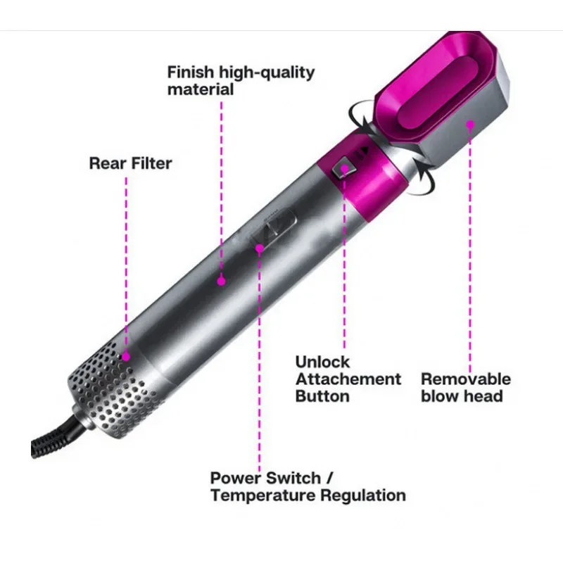 New Five-in-one Automatic Curling Iron Hair Brush Electric Blow Dryer Hair Styling Comb Straight Curly Two-in-one