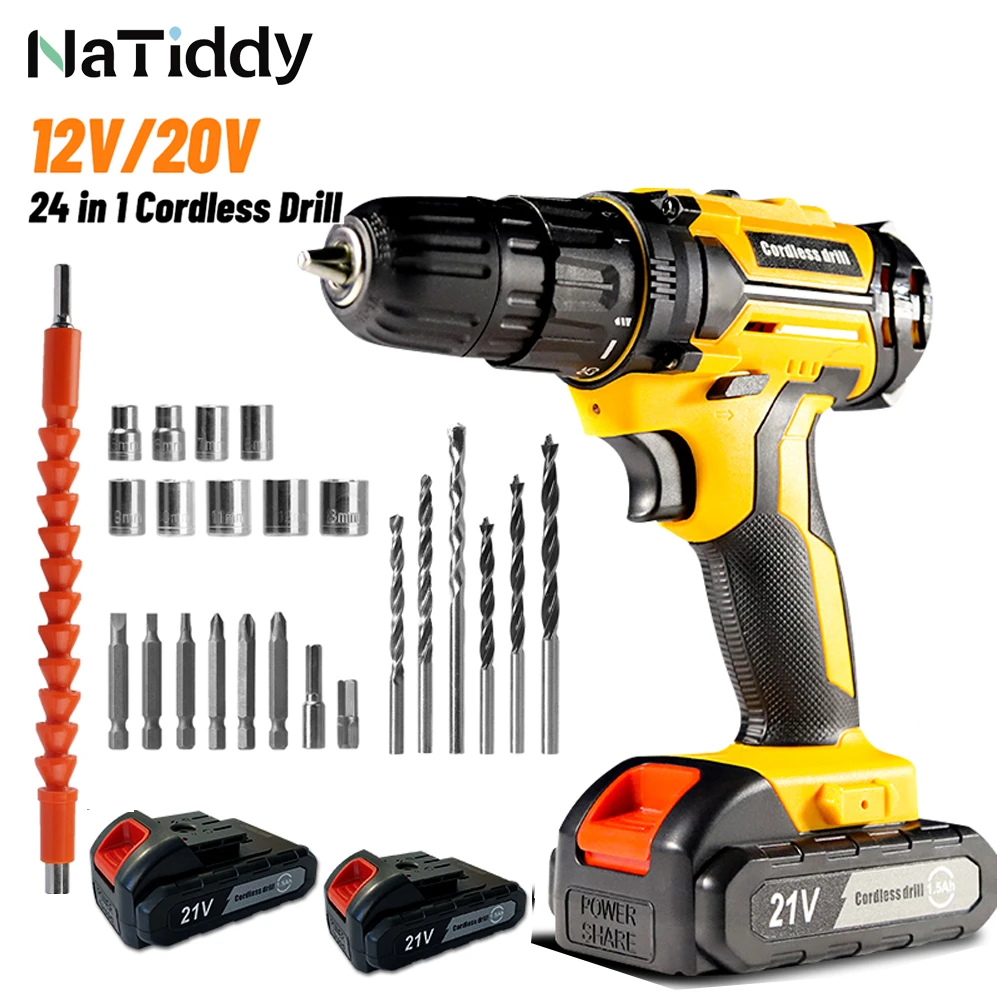 Natiddy 12v 20v Cordless Drill Electric Screwdriver Mini Power Tools