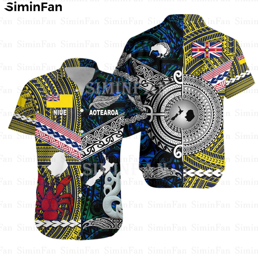 

New Zealand Aotearoa Niue Retro 3D Printed Mens Hawaiian Aloha Shirts Male Camisa Summer Beach T-Shirt Unisex Tees Female Tops