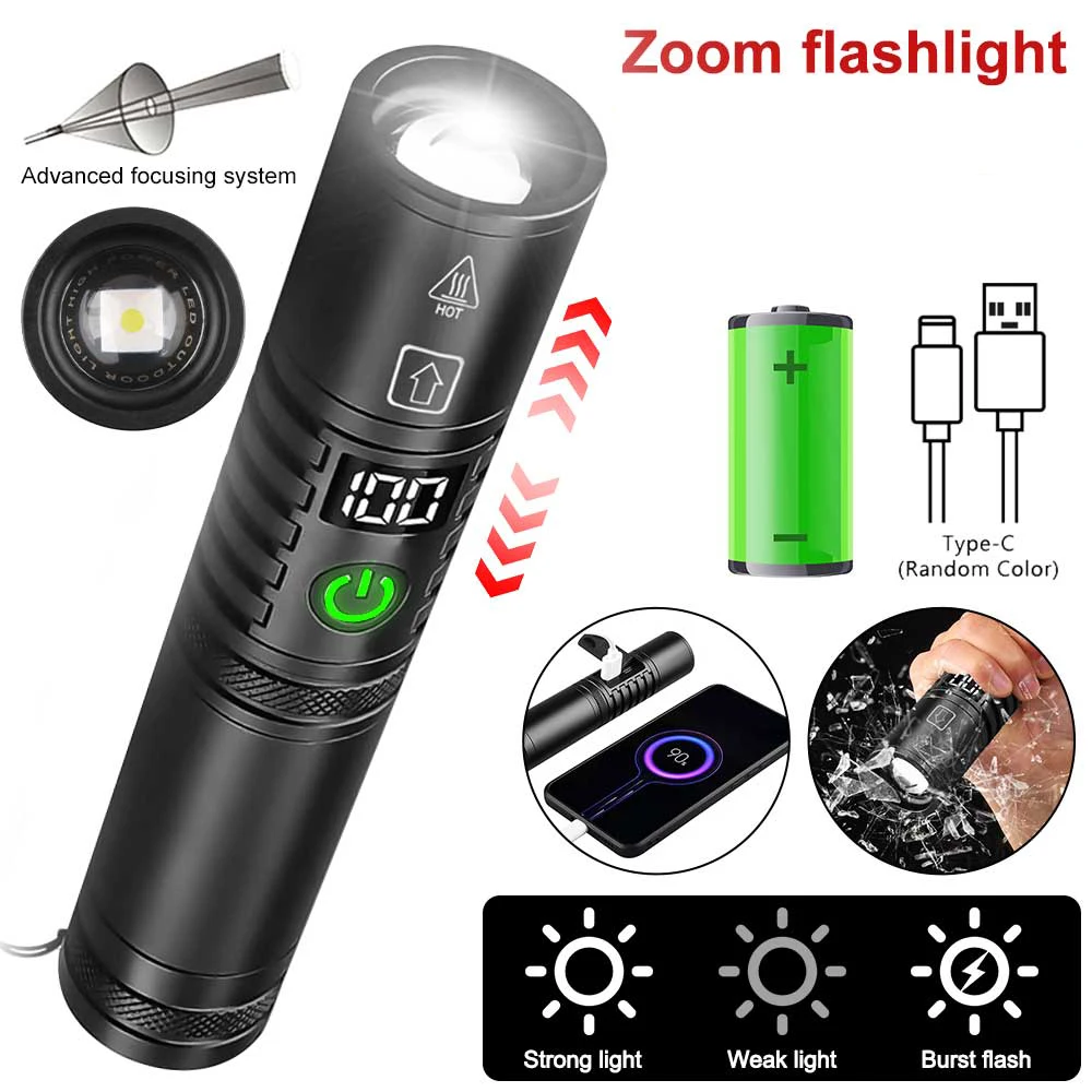

Most Powerful LED Flashlight Zoom Rechargeable Torch Lighting Tactical Lantern Ultra Powerful Flashlight With Usb Charging