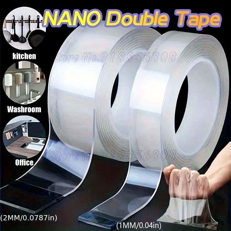 5-1M Nano Tape Super Strong 2Mm 1Mm Nastro Biadesivo Extra Impermeabile Senza Tracce Nastro Trasparente Riutilizzabile Per Cucina Bagno