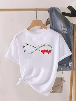 Love Heart Feather Trend fashion clothing women's t-shirts graphic clothes print shirt short sleeve Lady Casual Tee 1