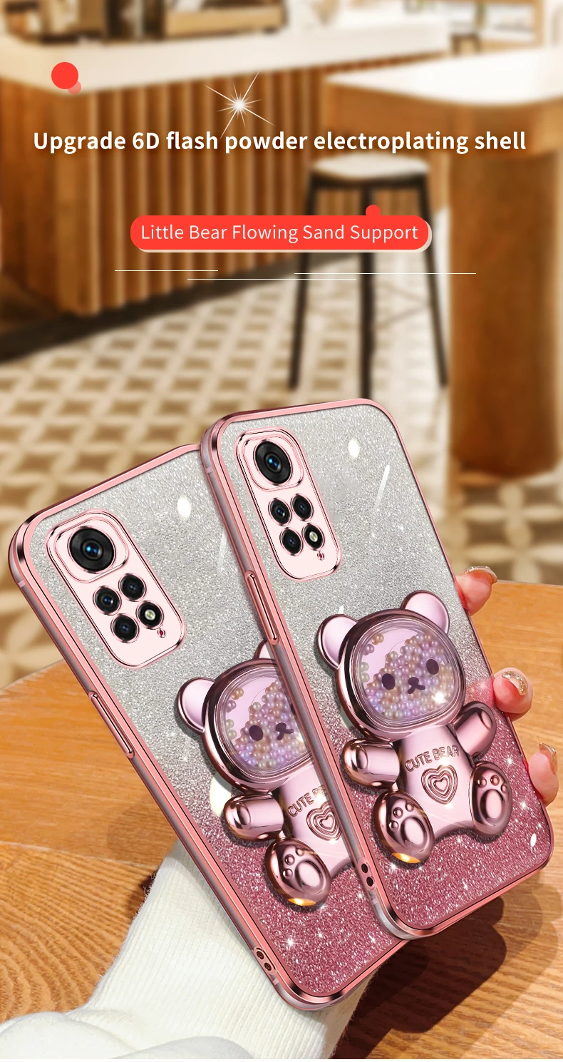 Coque de téléphone avec support à paillettes, ours mouvant, Note 11 S, pour Xiaomi Redmi Note 11, 12 Pro Plus, 4g, 5g, 11s, 12s, 12pro_voghion.com
