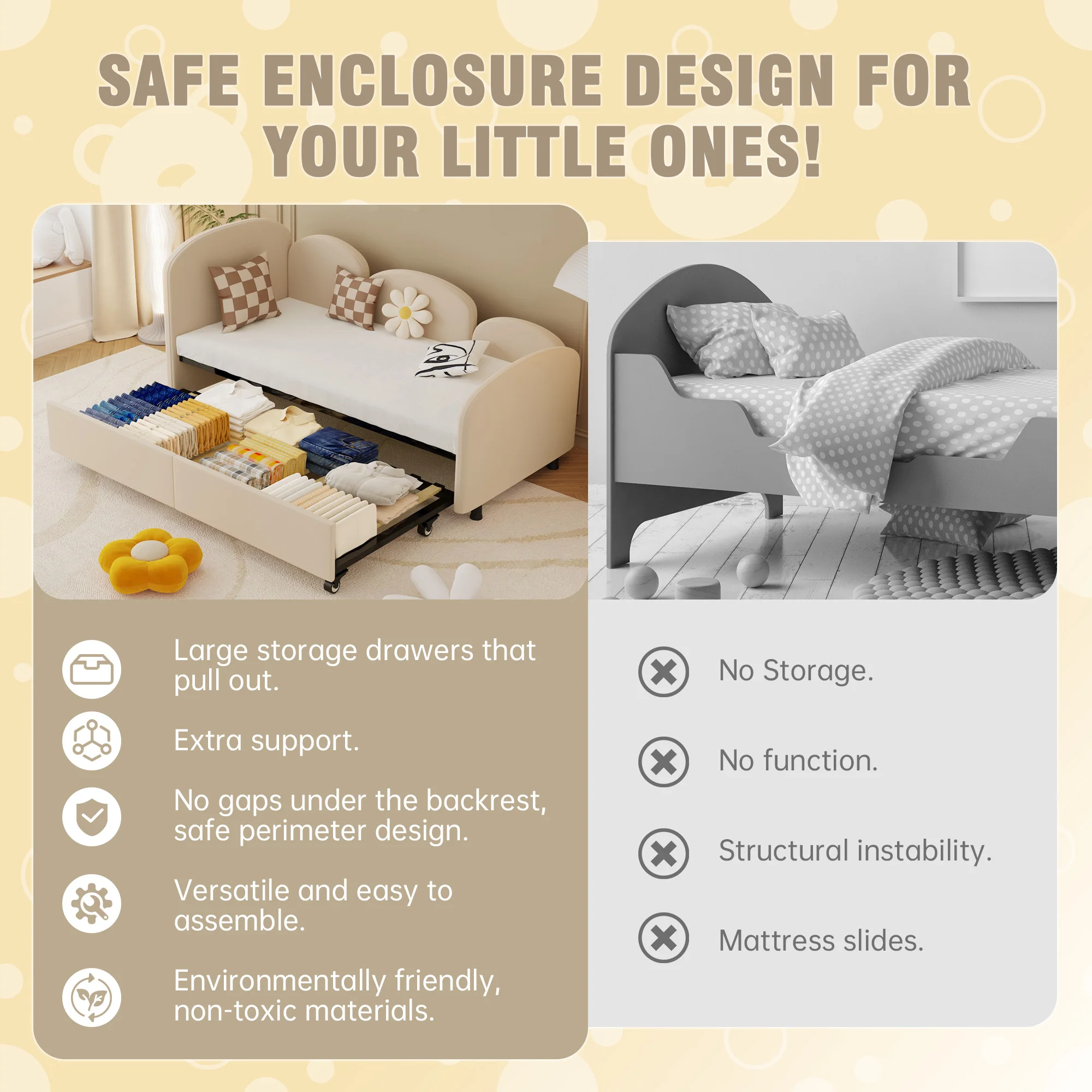 LVHOM Twin-Size-Tagesbett mit Schubladen, samtbezogenes Tagesbett, modernes Schlafsofa-Gestell für Schlafzimmer, Wohnzimmer – Detail 4
