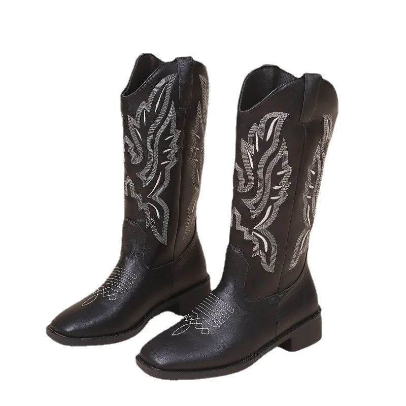 Winter Classic Shoes for Female Slip-on Women's Mid-Calf Boots Square Heel Low Heel Casual Women's Shoes Plus Size Ladies Boots