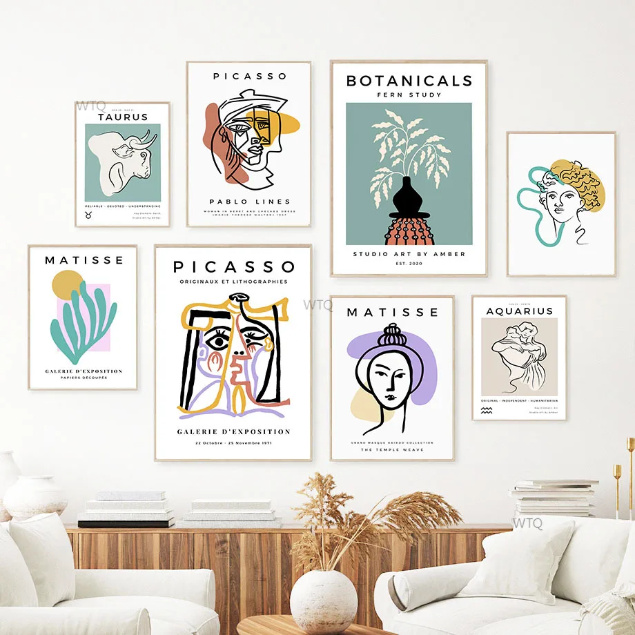 Абстрактный винтажный скандинавский постер Пикассо матиссе линия лица и принты