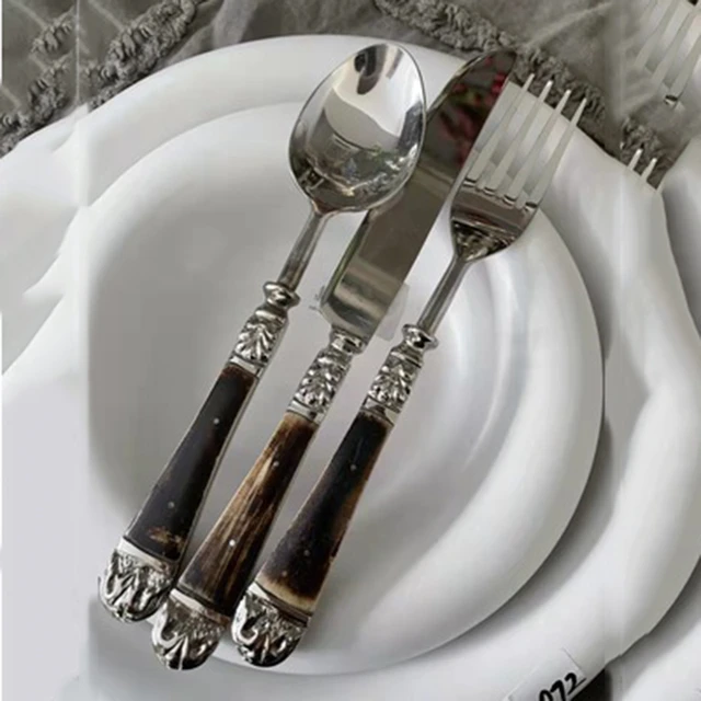 Staek Knife Dinner Fork Spoon Stainless Steel Tableware Set Luxury Relief  Handle Dessert Scoop Butter Sword Household Flatware - Dinnerware Sets -  AliExpress