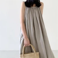 REALEFT Summer Cotton and Linen Tank Long Dresses for Women 2024 New Vintage O-Neck Sleeveless Strapless Dress Female - Image 3