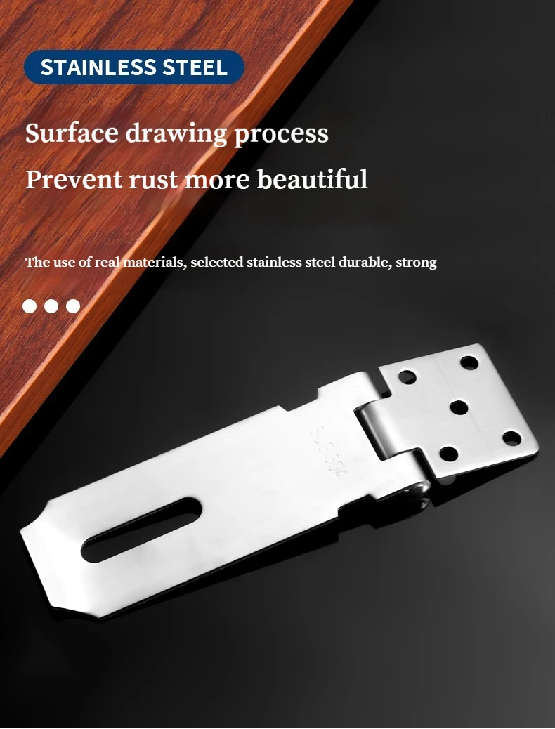 Description Picture 5 of item2PCS Thickened Stainless Steel Padlock Clasp Gate Hasp Staple Door 90 Degrees Latches Lock Shed Latch Household Hardward