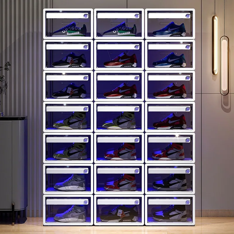 

Dustproof Display shoe box Thickened Clear Plastic Closet organizer UV disinfection AJ Sneakers Stackable storage box cabinet