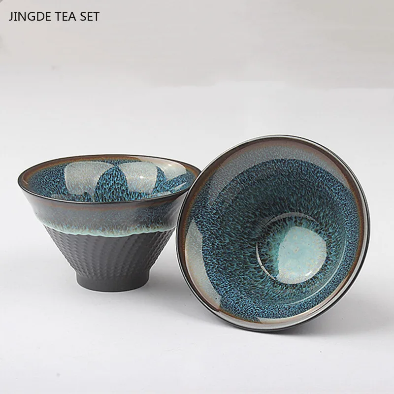 6pcs/60ml Ru Kiln Porcelain Tea Cup Cone Master Cup Handmade Ceramic Tea Set Custom Beauty Teacup Travel Meditation Cup Teaware