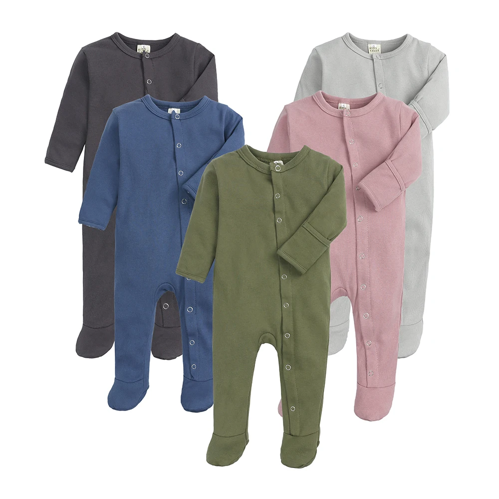 Autumn Newborn Baby Boys Girls Clothes Solid Color Jumpsuit Rompers Infant Footed Covered Bodysuit One Piece Outfits