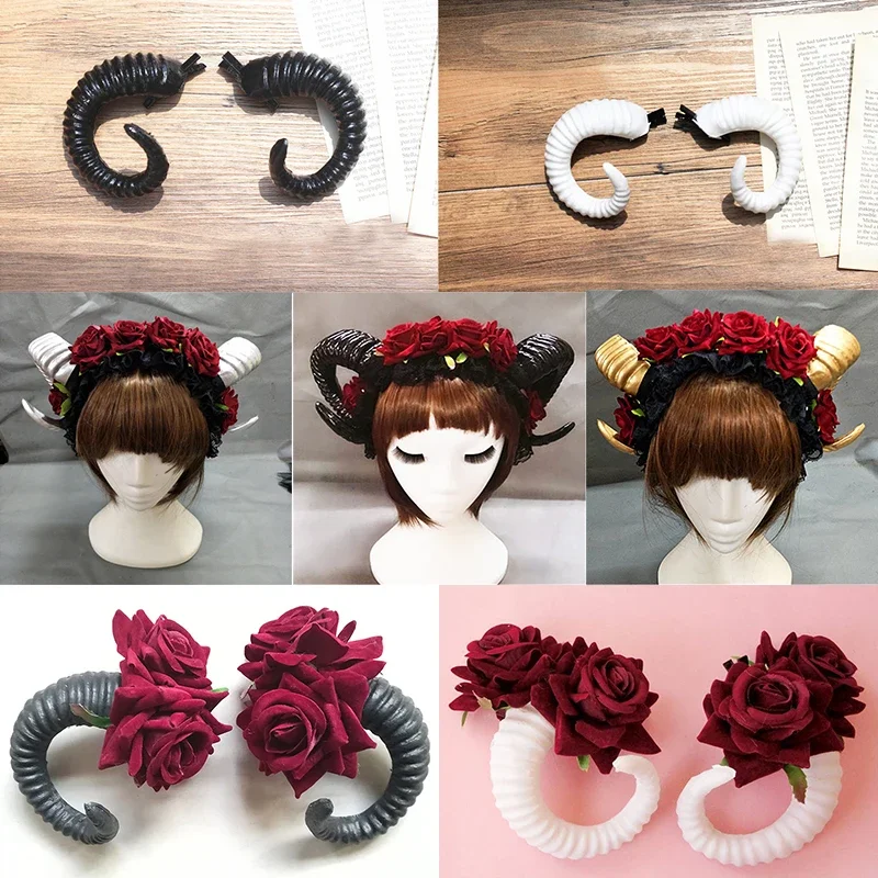 Costume Headband Anime Hair Accessories Handmade Sheep Horn Headband Hairband Accessory Demon Evil Gothic Lolita Cosplay Halloween Headwear Prop