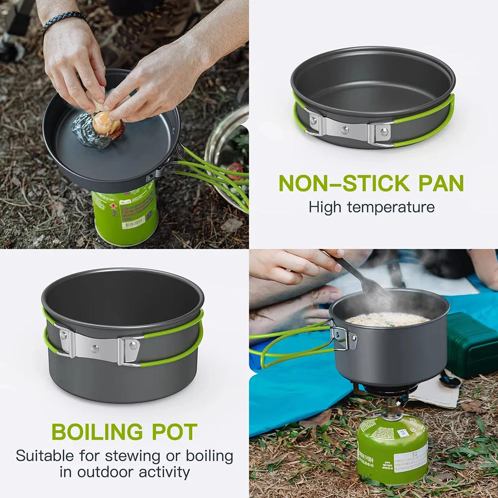 Outdoor cooking pot camping utensil set for 2-3 people 4-piece hard aluminum alloy material outdoor combination portable pot set 4