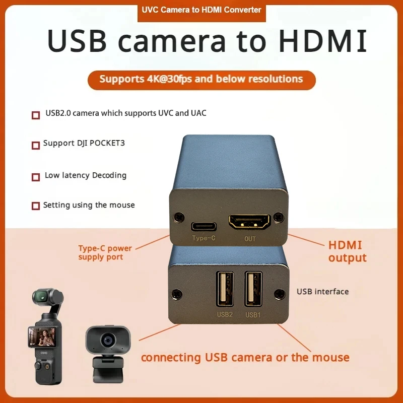Convertitore video da USB a HDMI UVC per Pocket3/4 per live streaming / trasmissione video su monitor TV / scheda di acquisizione video - immagine 2