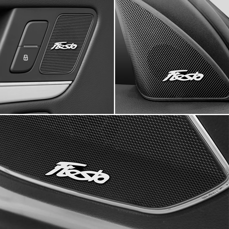 3D aluminum speaker stereo speaker badge emblem Sticker for Ford Fiesta mk5 mk6 mk7 Accessories Car Styling 4pcs car speaker stickers