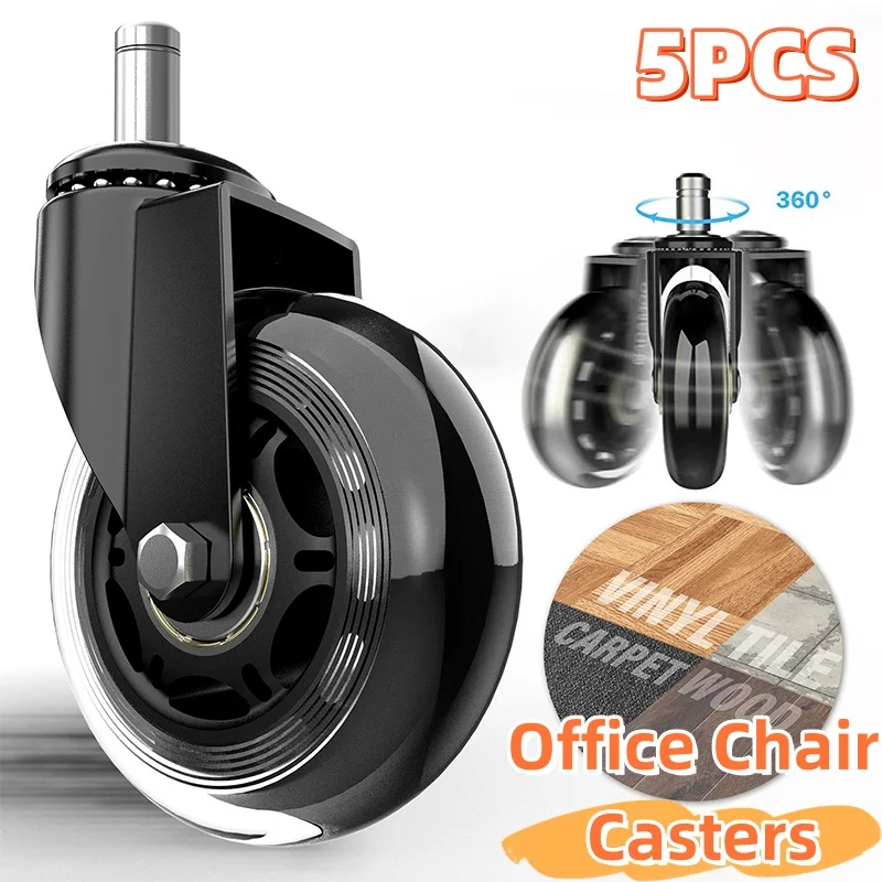 Furniture Casters Wheels 5pcs 3 Inch Rubber 360 Degree Rotatable Safe Rollers Quiet Rolling Office Chair