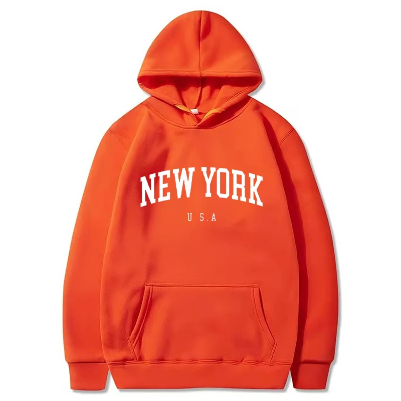 New York U.S.A City Hoodies Men Fashion Letter Printed Graphic Sweatshirts Women Loose Casual Harajuku Hooded Pullover Sportwear