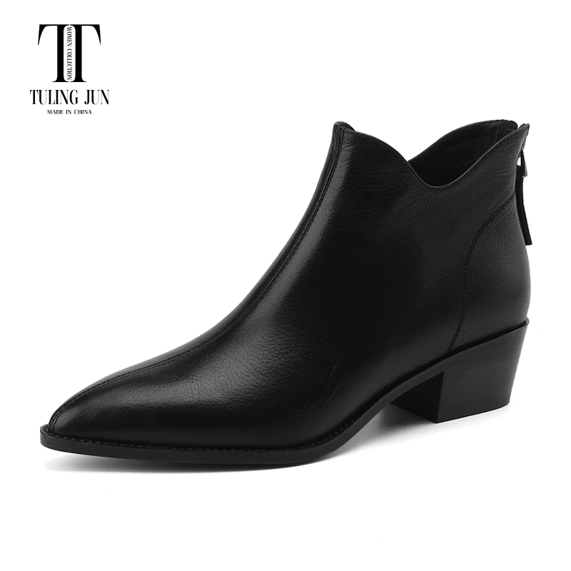 

TULING JUN 2023 Winter Concise Famale Pointed Head Solid Color Elegant Ankle Zips Boots Med Heels Shoes For Womens T-NJK713