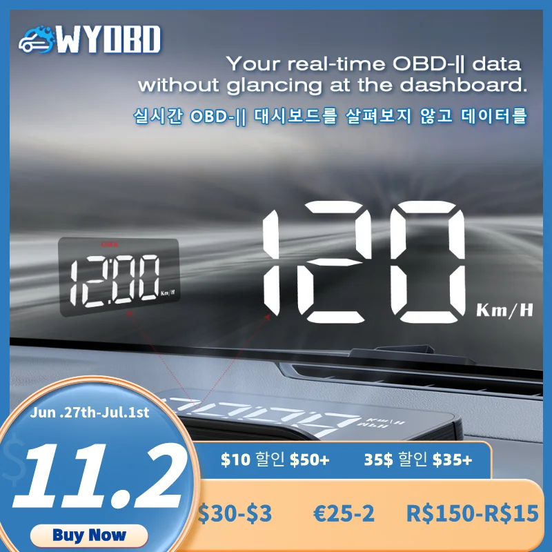 WYOBD M5 HUD Head Up Display OBD2 On-board Computer Windshield Projector Car Digital Display Speedmeter Auto Accessories